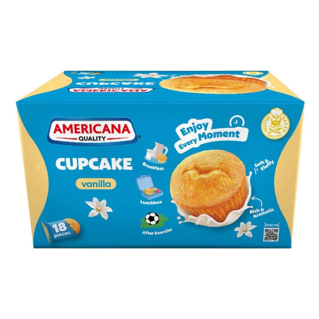 Americana Vanilla Filled Cupcake 25g Pack of 18