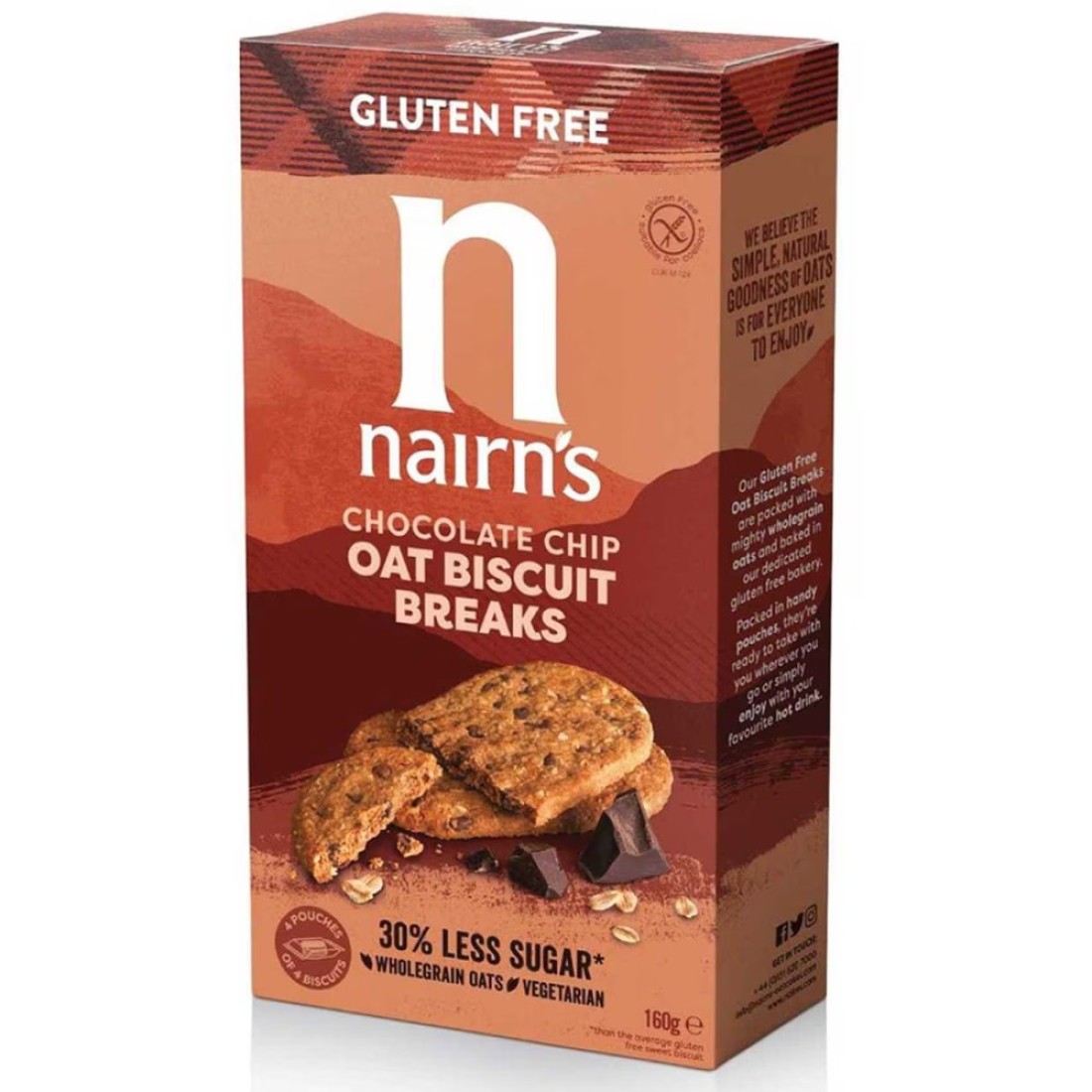 Nairns Gluten Free Oats And Chocolate Chip Biscuits Breaks 160g