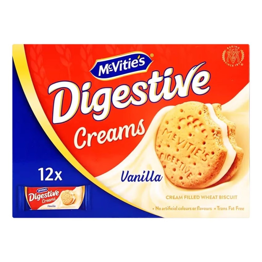 McVitie&#39;s Digestive Creams Vanilla Cream Filled Wheat Biscuit, 40g Pack of 12