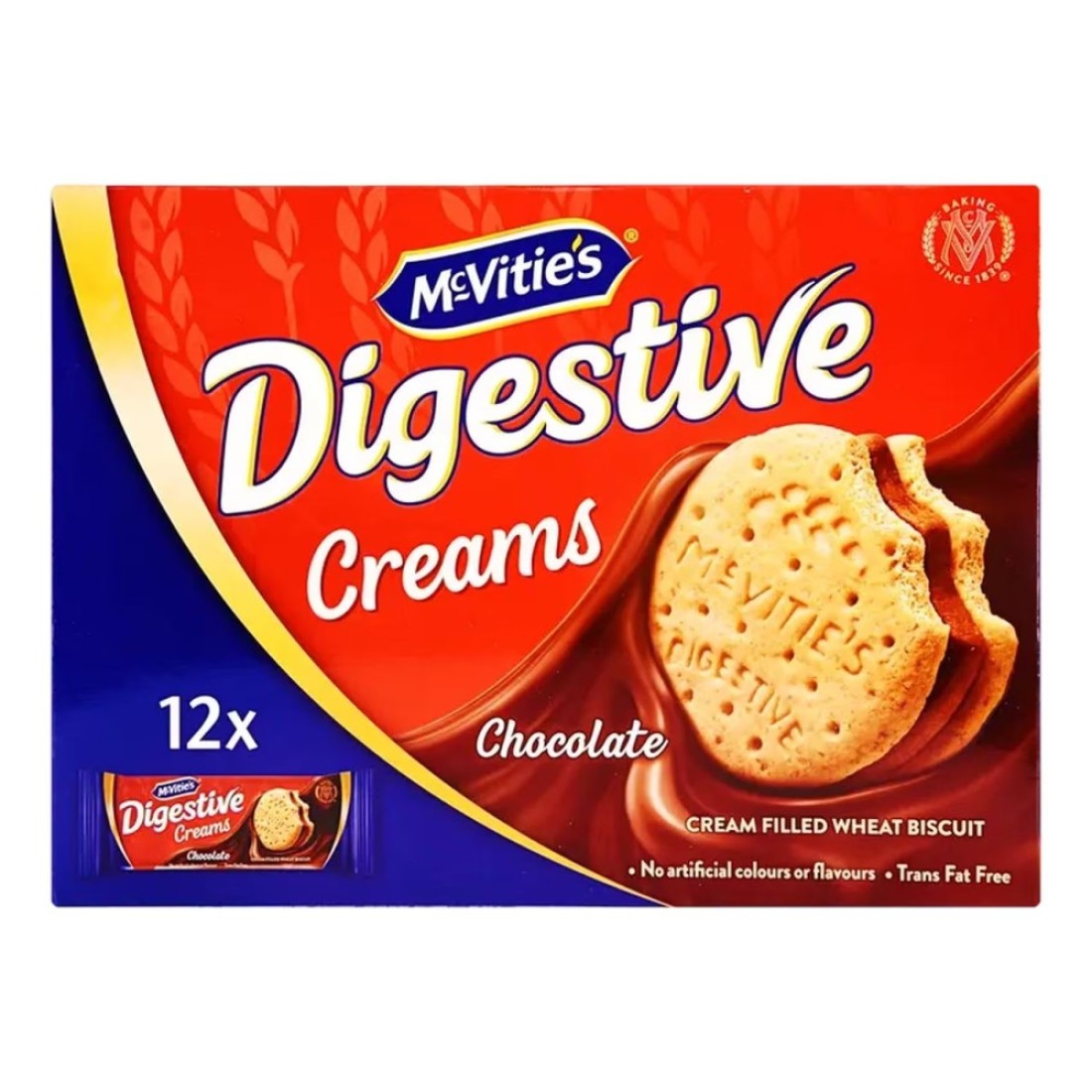 McVitie&#39;s Digestive Creams Chocolate Cream Filled Wheat Biscuit, 40g Pack of 12