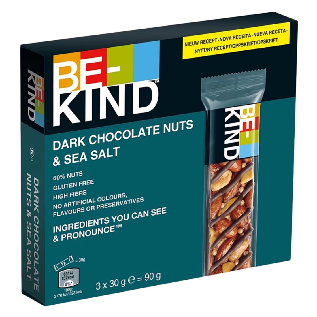 Be-Kind Nuts and Sea Salt Dark Chocolate Bar, 30g Pack of 3
