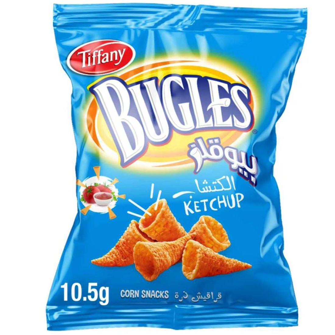 Tiffany Bugles Ketchup Flavoured Crispy Corn Snacks, 10.5g