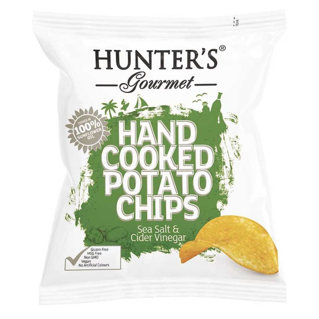 Hunters Gourmet Hand Cooked Sea Salt And Cider Vinegar Potato Chips 40g