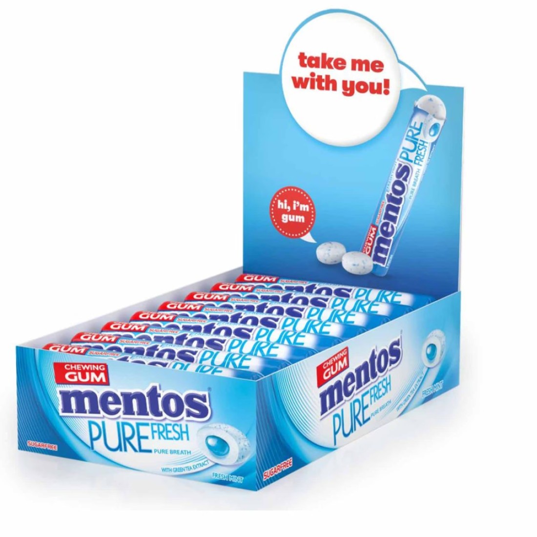 Mentos Freshmint Flavour Pure Fresh Sugar Free Chewing Gum Rolls, 15.75g Pack of 16