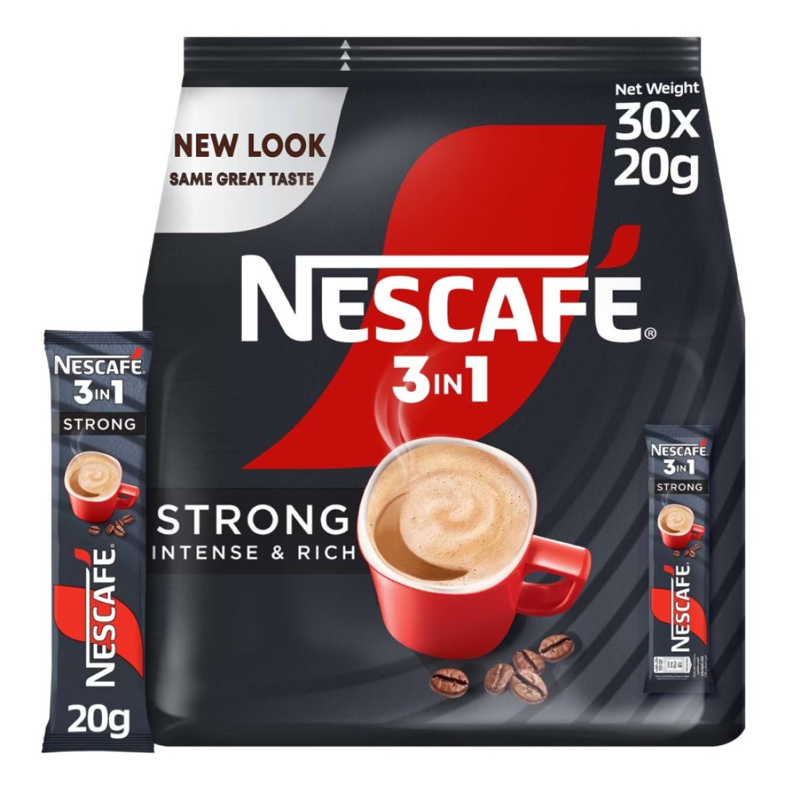 Nescafe 3-In-1 Strong Intense and Rich Instant Coffee Mix, 20g Pack of 30