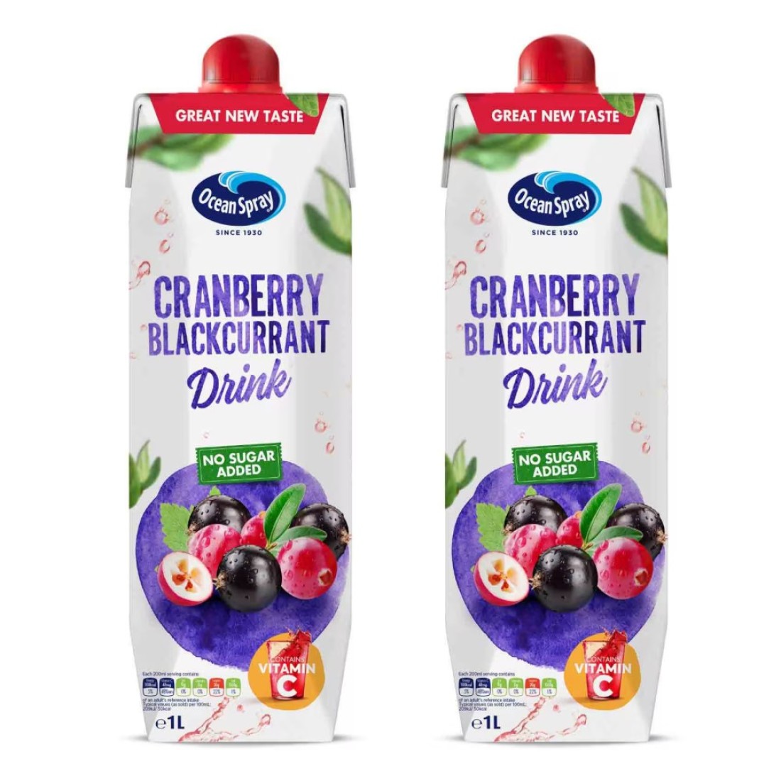 Ocean Spray Cranberry Blackcurrant Juice 1L Pack of 2