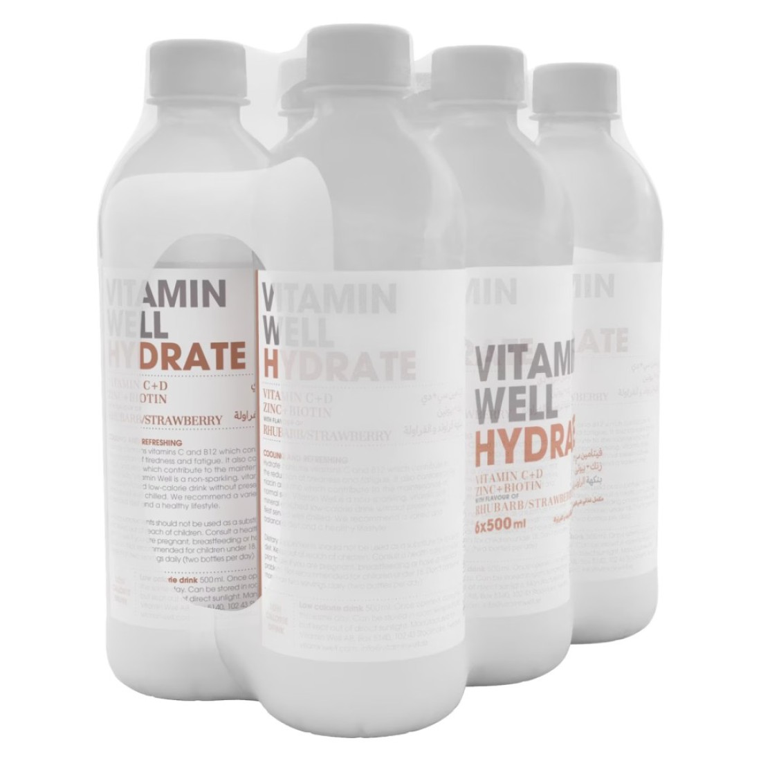 Vitamin Well Hydrate Rhubarb and Strawberry Drink 500ml Pack of 6