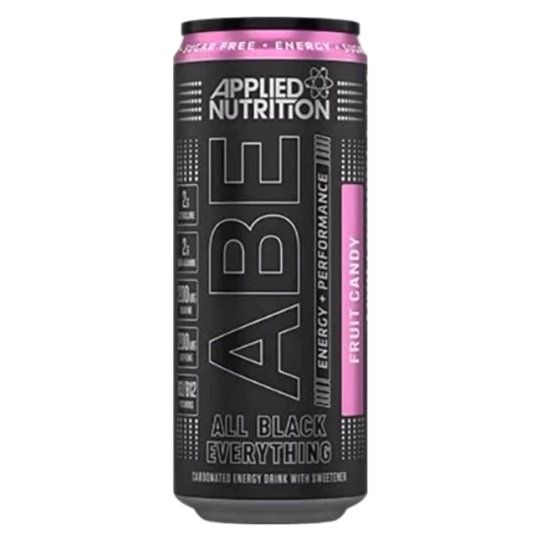 Applied Nutrition ABE All Black Everything Performance and Energy Zero Sugar Zero Calories Carbonated Energy Drink with Sweetener Fruit Candy 330ml