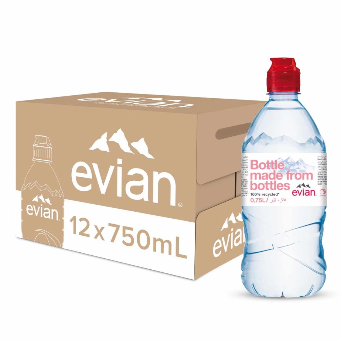 evian Recycled Bottles Natural Mineral Water 750ml Pack of 12