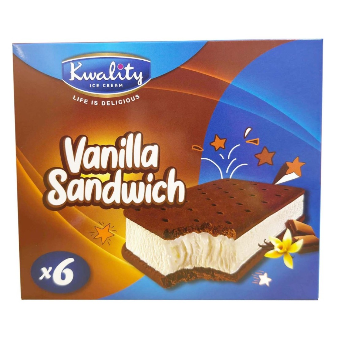Kwality Vanilla Sandwich Ice Cream, 90ml Pack of 6