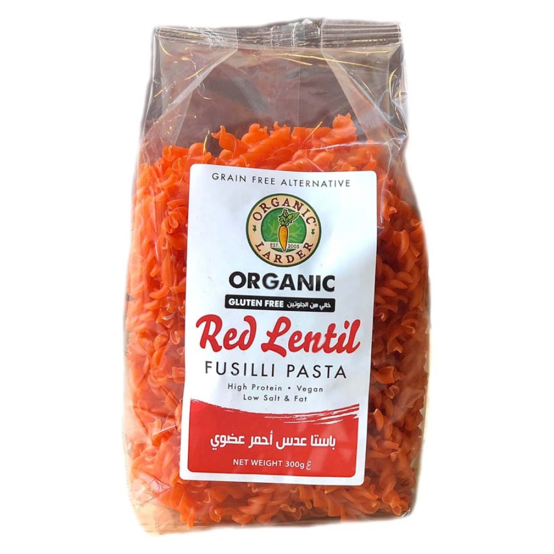 Organic Larder Vegan Red Lentil Fusilli Pasta 300g