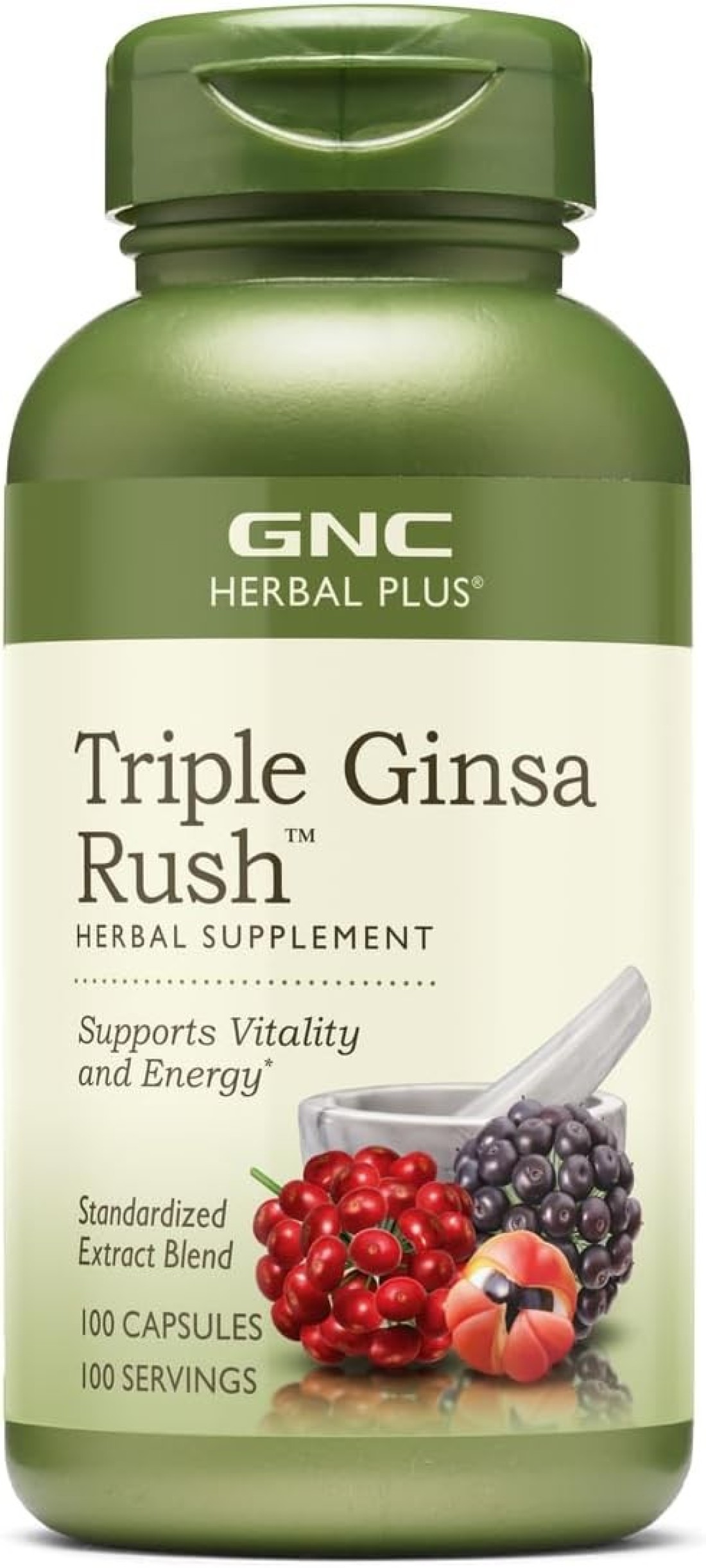 GNC Herbal Plus Triple Ginsa Rush, 100 Capsules, Supports Vitality and Energy