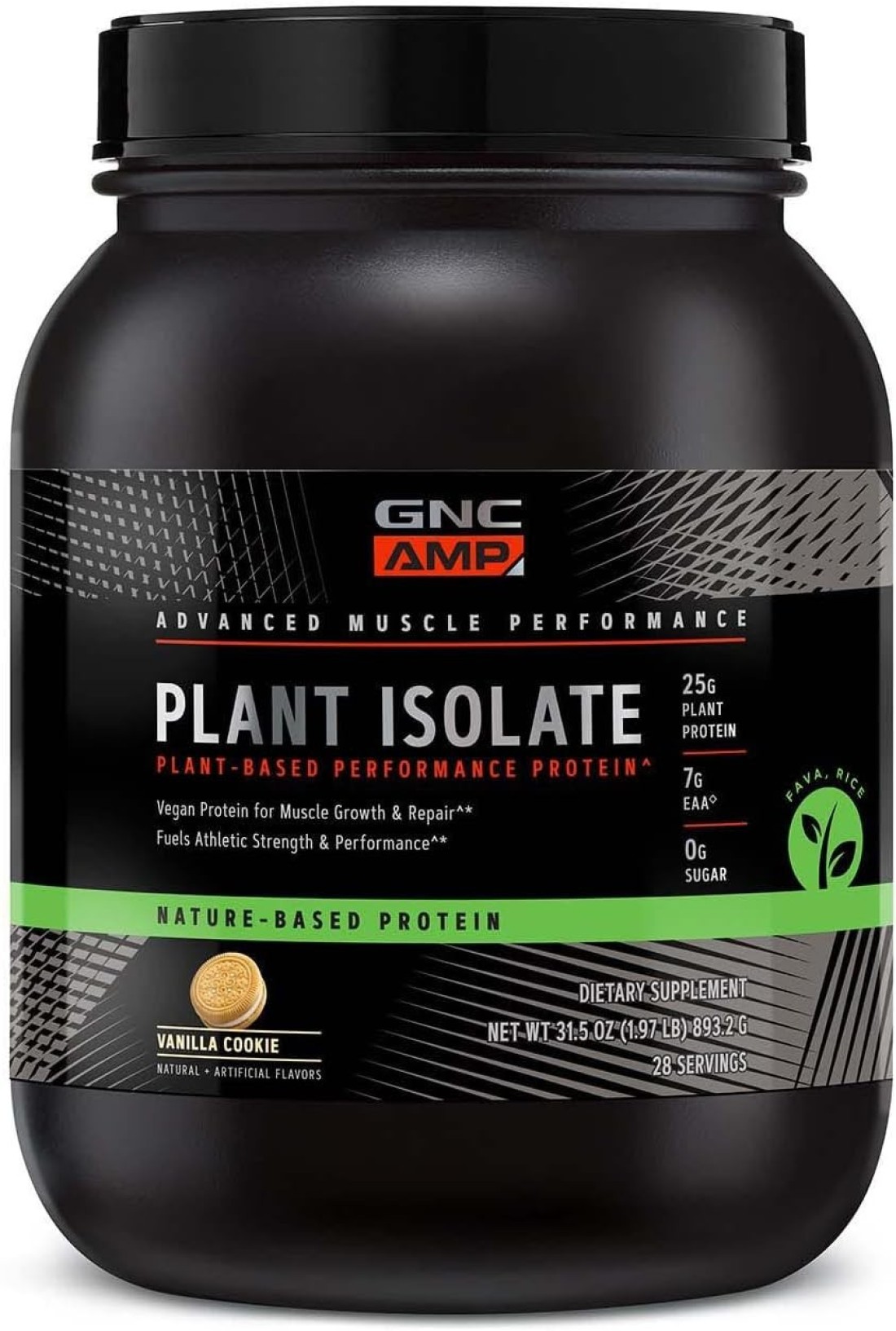 GNC AMP Nature-Based Protein Vegan Protein for Muscle Growth &amp; Repair Fuels Athletic Strength &amp; Performance Vanilla Cookie 28 Servings