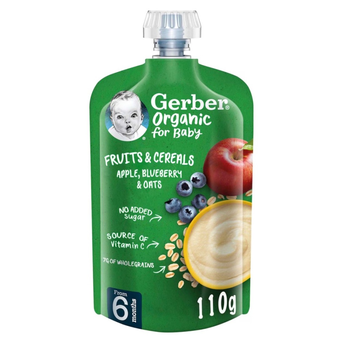 Gerber Organic Fruits and Cereals with Apple, Blueberry and Oats, 110g