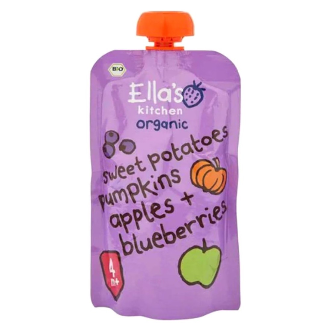 Ella&#39;s Kitchen Organic Super Smooth Sweet Potatoes, Pumpkin, Apples and Blueberries Puree, 4+ Months Baby Food, Gluten &amp; Dairy Free 120g