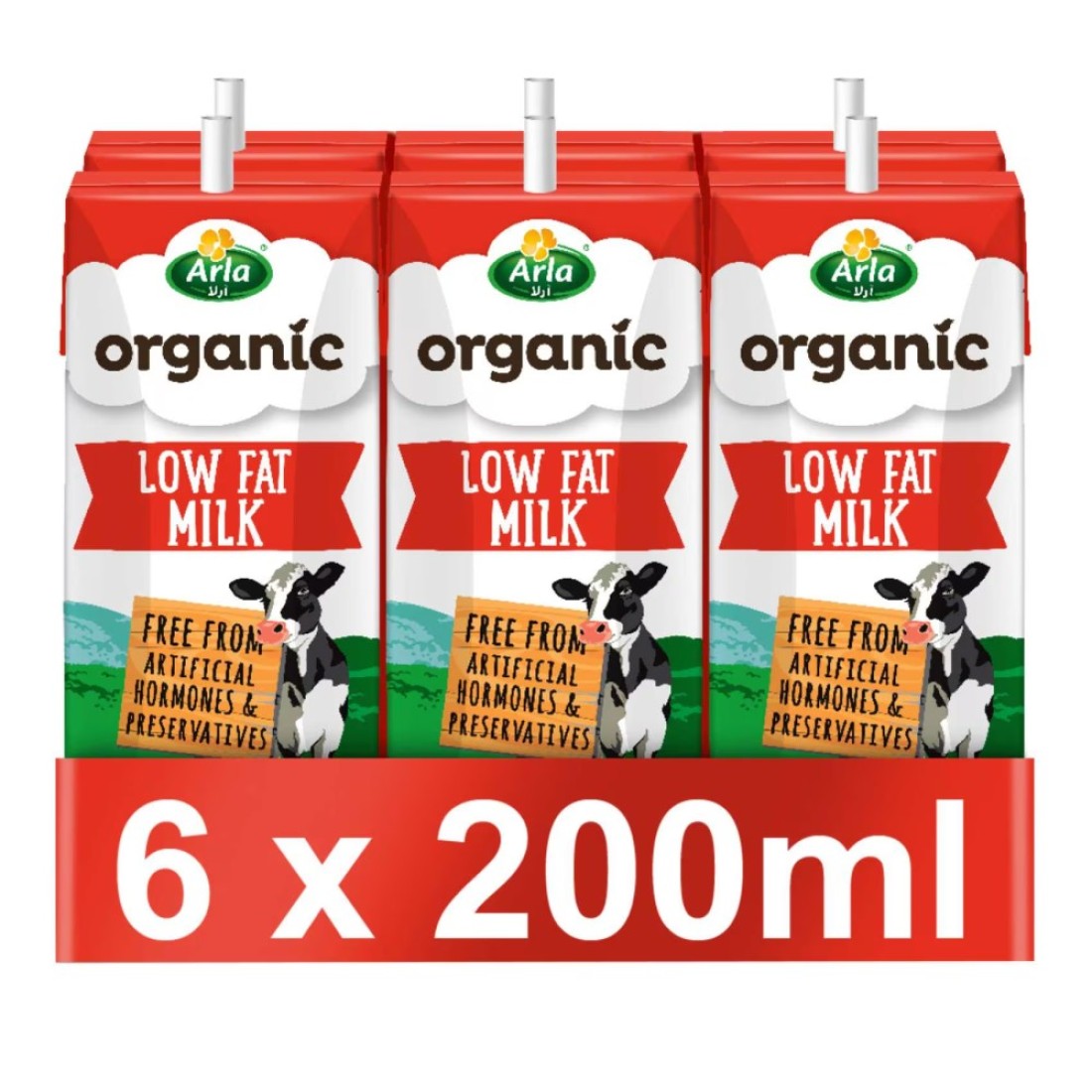 Arla Organic Low Fat Milk Multipack, 200ml Pack of 6