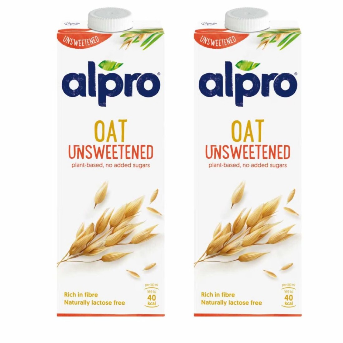 Alpro Oat Unsweetened Drink, 100% Plant-Based, Lactose Free 1L Pack of 2