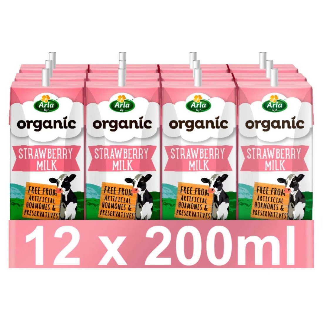 Arla Organic Strawberry Milk Multipack, 200ml Pack of 12