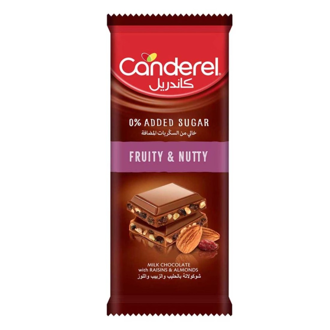 Canderel Fruity and Nutty Milk Chocolate with Raisins &amp; Almonds No Added Sugar 100g