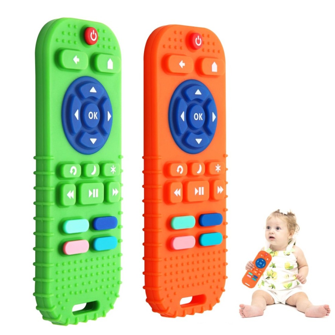 Hooku 2 Pack Silicone Teethers for Babies 0-6 Months, Teething Toys for Babies 6-12 Months, Baby Remote Control Toy, Infant Toys 0-3 Months, Sensory Chew Toys, Toddler Newborn Baby Gifts for Boy Girl