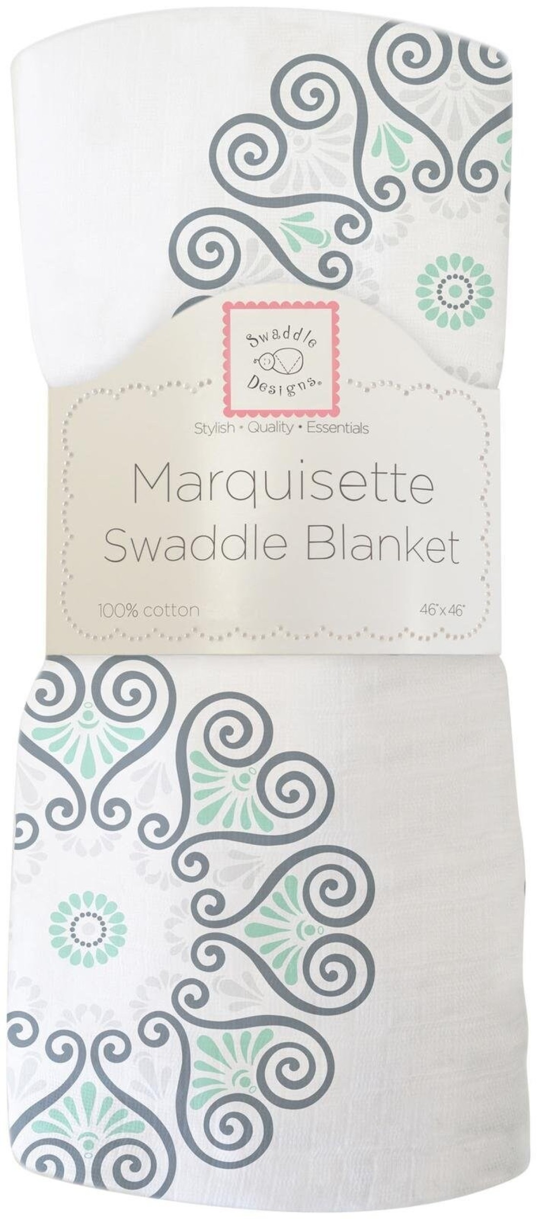 SwaddleDesigns Marquisette Receiving Swaddle Blanket for Baby Boys &amp; Girls, Soft Premium Cotton Muslin, Best Shower Gift, SeaCrystal Medallions, Parent Picks Award Winner Small