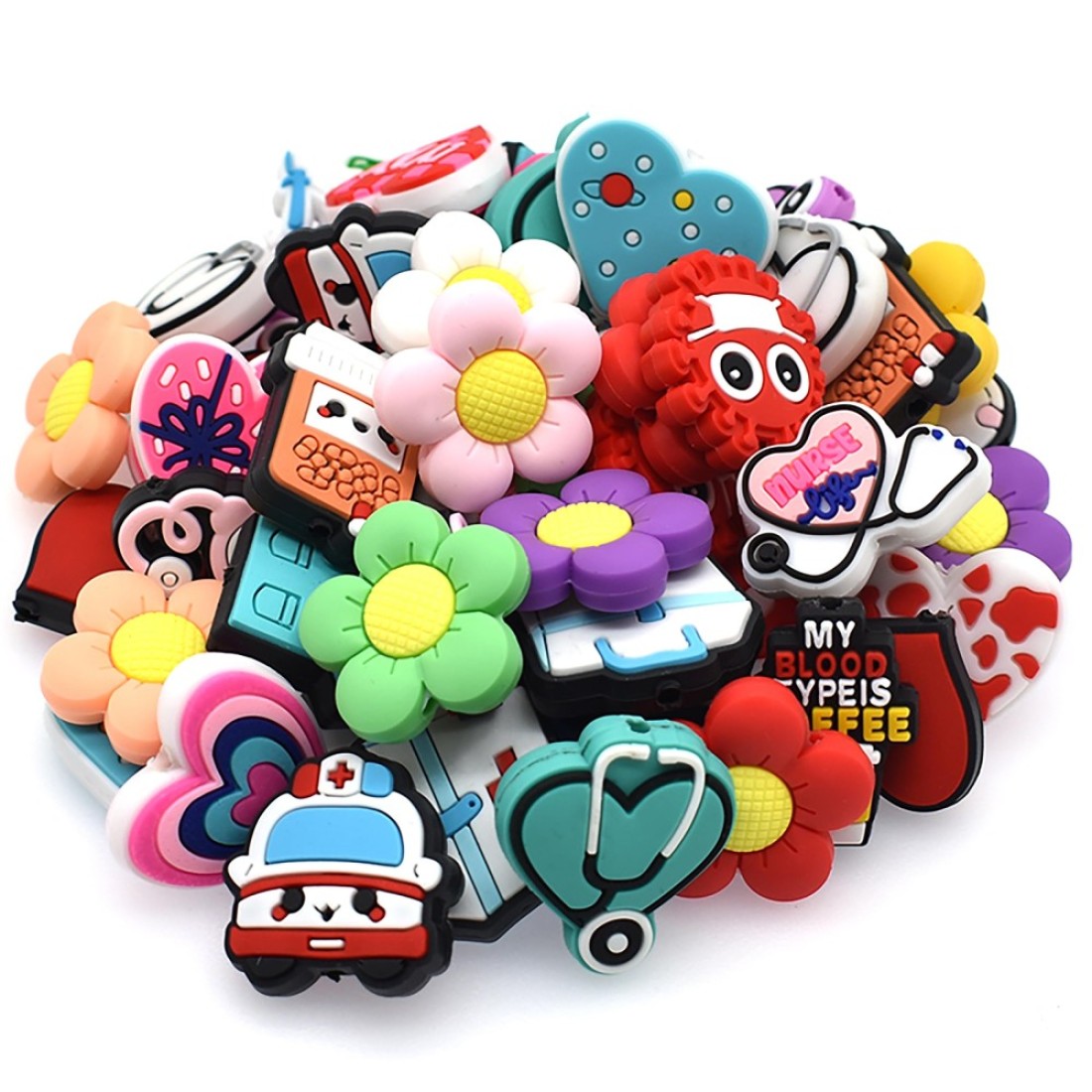 60 Pcs Medical Nurse Silicone Focal Beads for Keychain Making Pens Crafts Necklace Bracelets