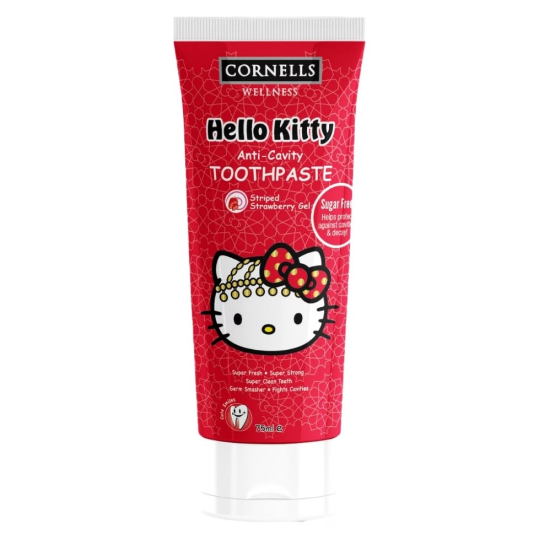 Cornells Wellness Hello Kitty Anti-Cavity Toothpaste Striped Strawberry Gel Red 75ml