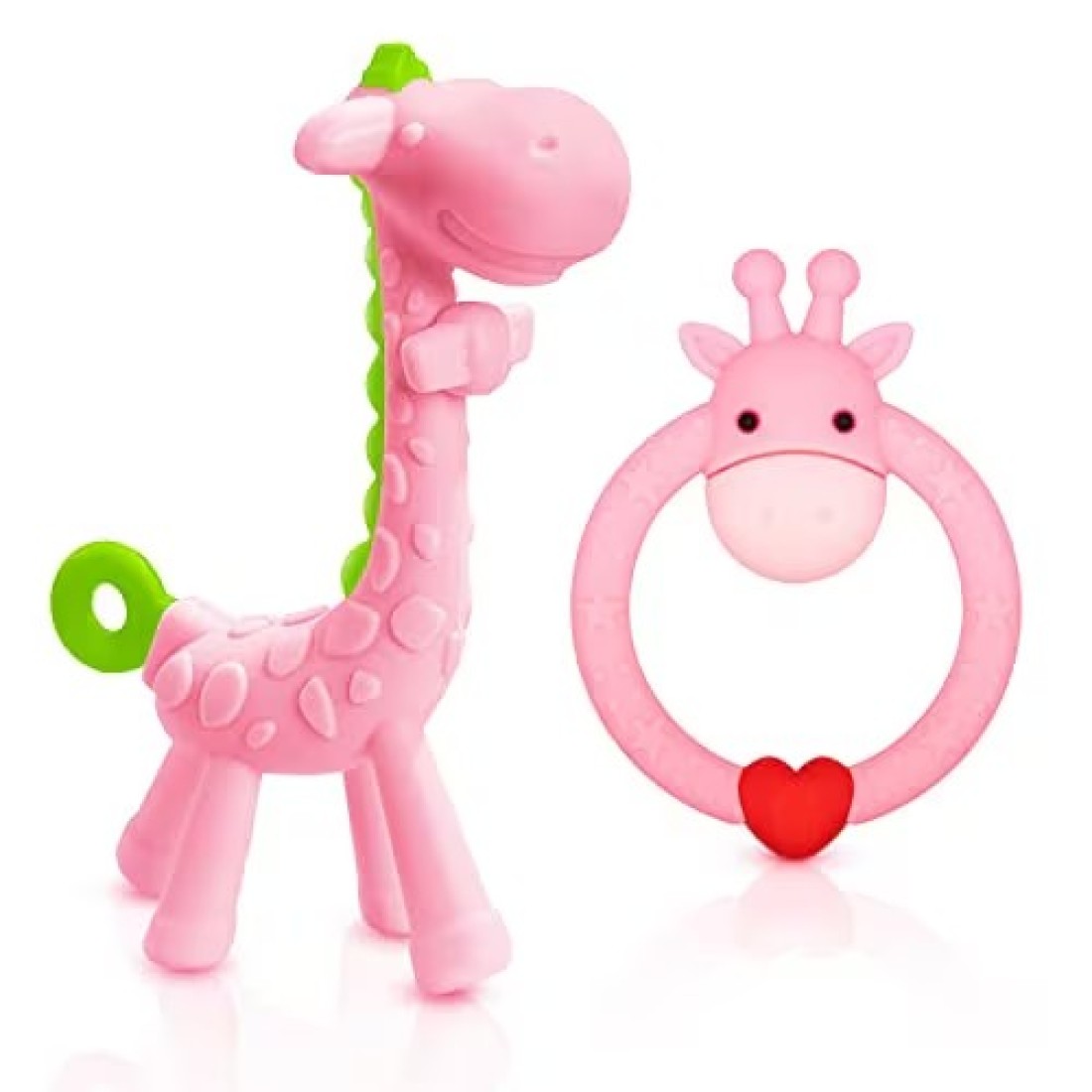 SHARE&amp;CARE BPA Free Silicone Giraffe Baby Teether Toy with Storage Case, for 3 Months Above Infant Sore Gums Pain Relief and Baby Shower, Baby Teething Toys (Pink)