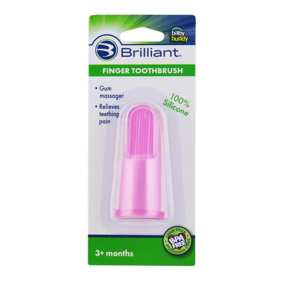 Brilliant Baby Finger Toothbrush Silicone Gum Massager and Teether Brush for Babies and Toddlers 3 Months Old and Up Infant Teeth Cleaning Essentials Baby Teethers and Toothbrushes Pink 1 Count
