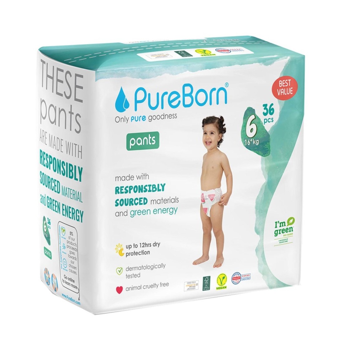 PureBorn Pull-Up Training Pants Extra Large Size 6 16kg+ 36 Pants