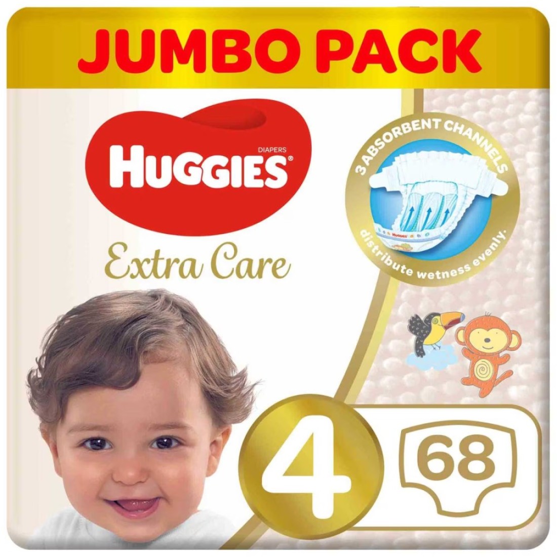 Huggies Extra Care Diapers Size 4 8-14kg Jumbo Pack 68 Diapers