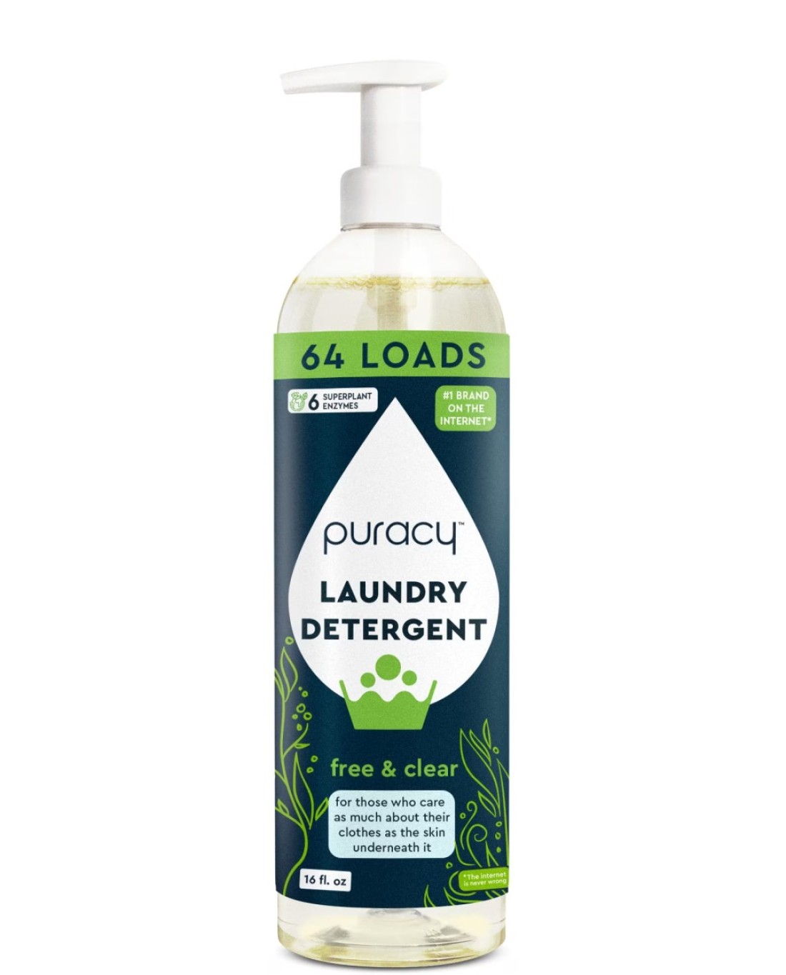 PuracyLiquid Enzyme Laundry Detergent 14 Dioxane Free Natural ScentFree Gentle Laundry Detergent Liquid Concentrate Laundry Pouch with Stain Fighting Enzymes Free Clear 16 fl oz 64 Loads
