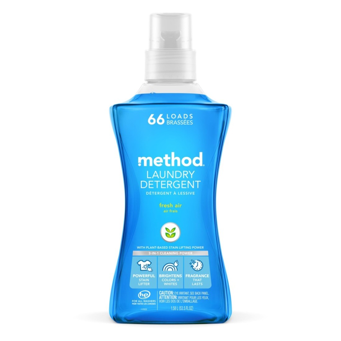 Method Liquid Laundry Detergent, Fresh Air, 66 Loads Per Bottle, Biodegradable Formula, Plant-Based Stain Remover, 53.5 Fl Oz (Pack of 1)