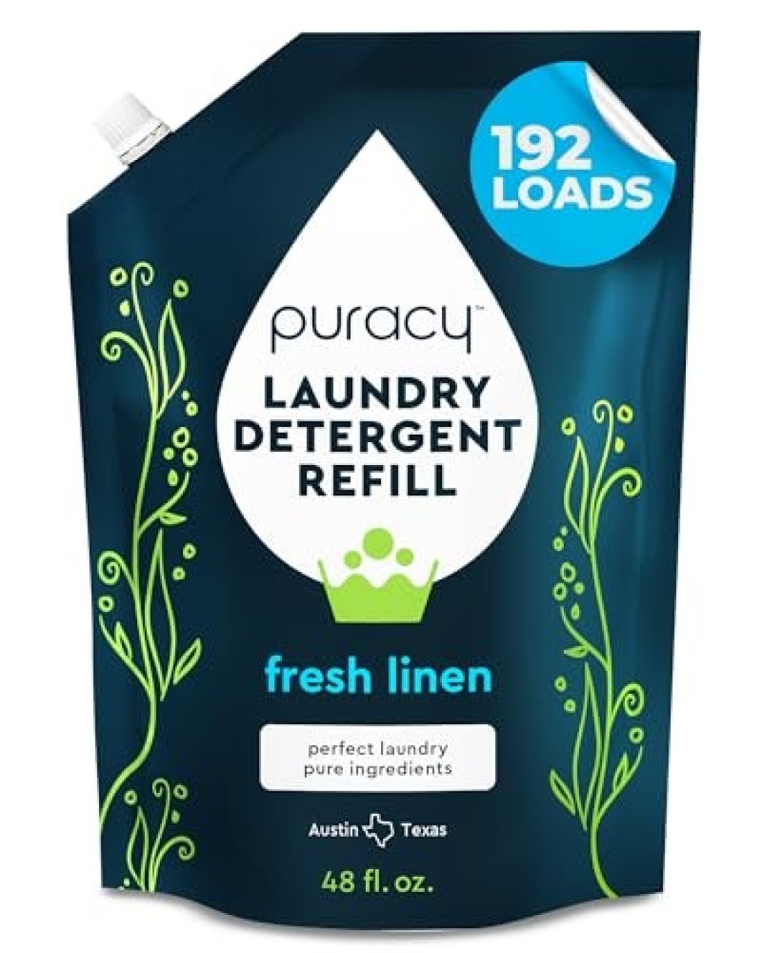 Puracy Liquid Enzyme Laundry Detergent Refill-1,4 Dioxane Free, Natural, Scent-Free Gentle Laundry Detergent Liquid Concentrate Laundry Pouch with Stain Fighting Enzymes 192 Loads Fresh Linen, 48 oz