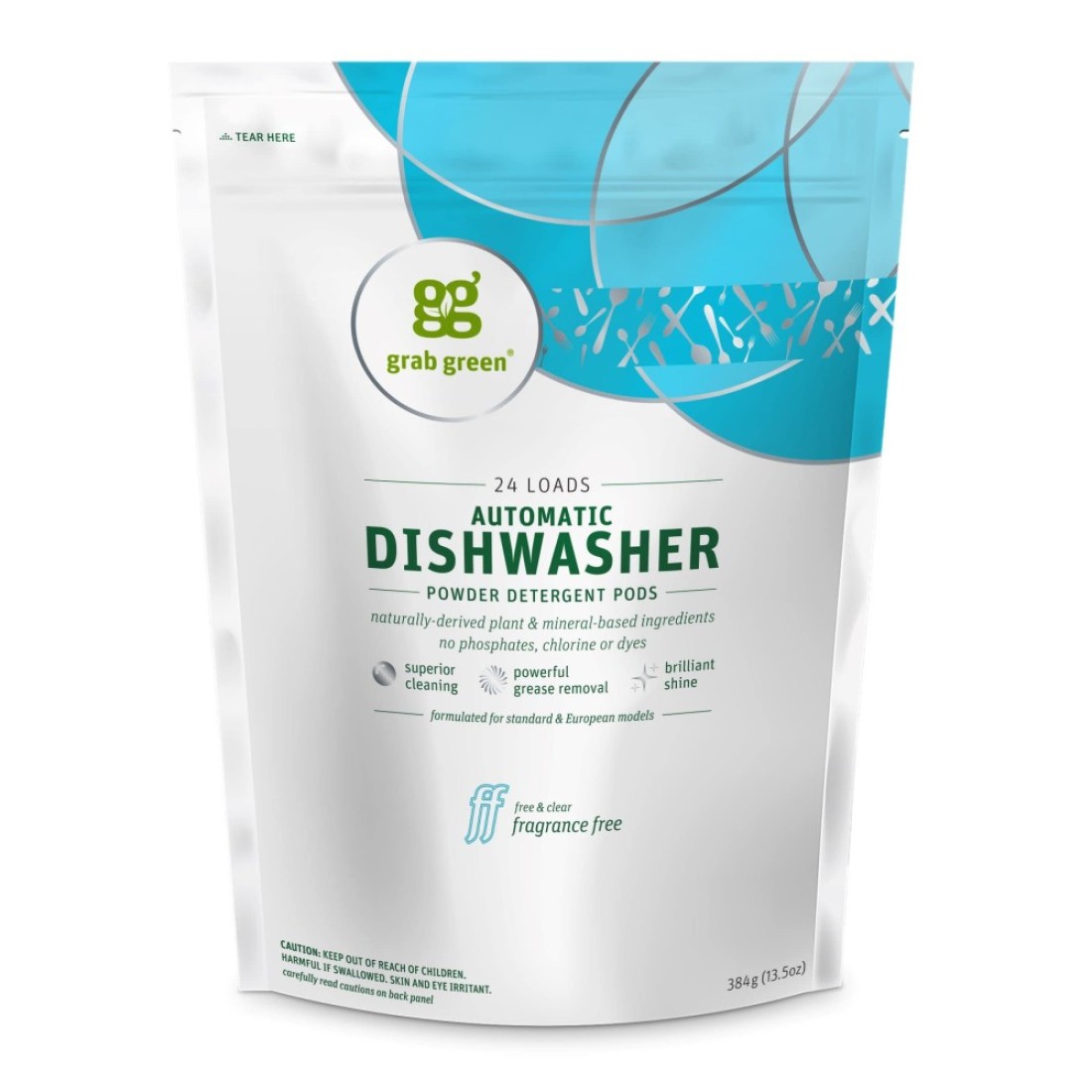 Grab Green Automatic Dishwashing Detergent Pods 24 Count Fragrance Free Plant and Mineral Based Superior Cleaning Powerful Grease Removal Brilliant Shine Packaging May Vary
