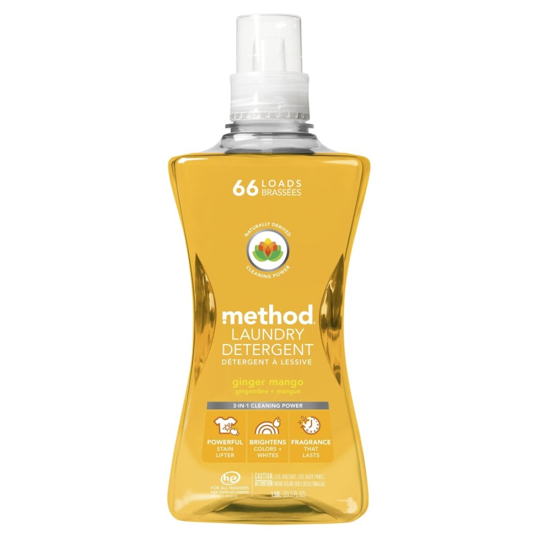 MethodLiquid Laundry Detergent Ginger Mango 66 Loads Per Bottle Hypoallergenic Biodegradable Formula PlantBased Stain Remover 535 Fl Oz Pack of 1