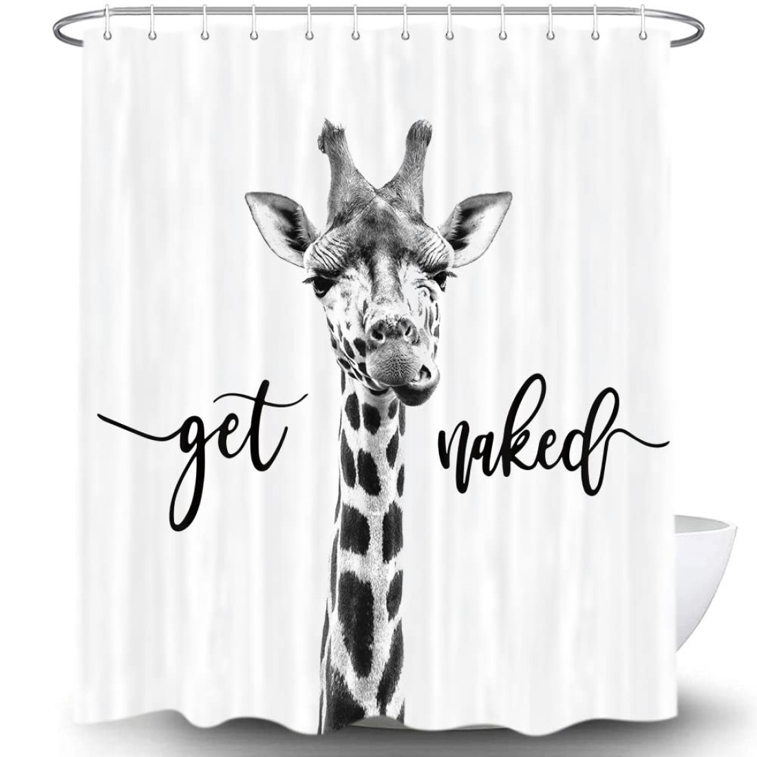 Funny Giraffe Get Naked Shower Curtain for Bathroom, Cute Animal Wildlife Safari Decor Bathtub Fabric Curtain, Waterproof Polyester Shower Curtain Sets with Hooks, 69 x 70