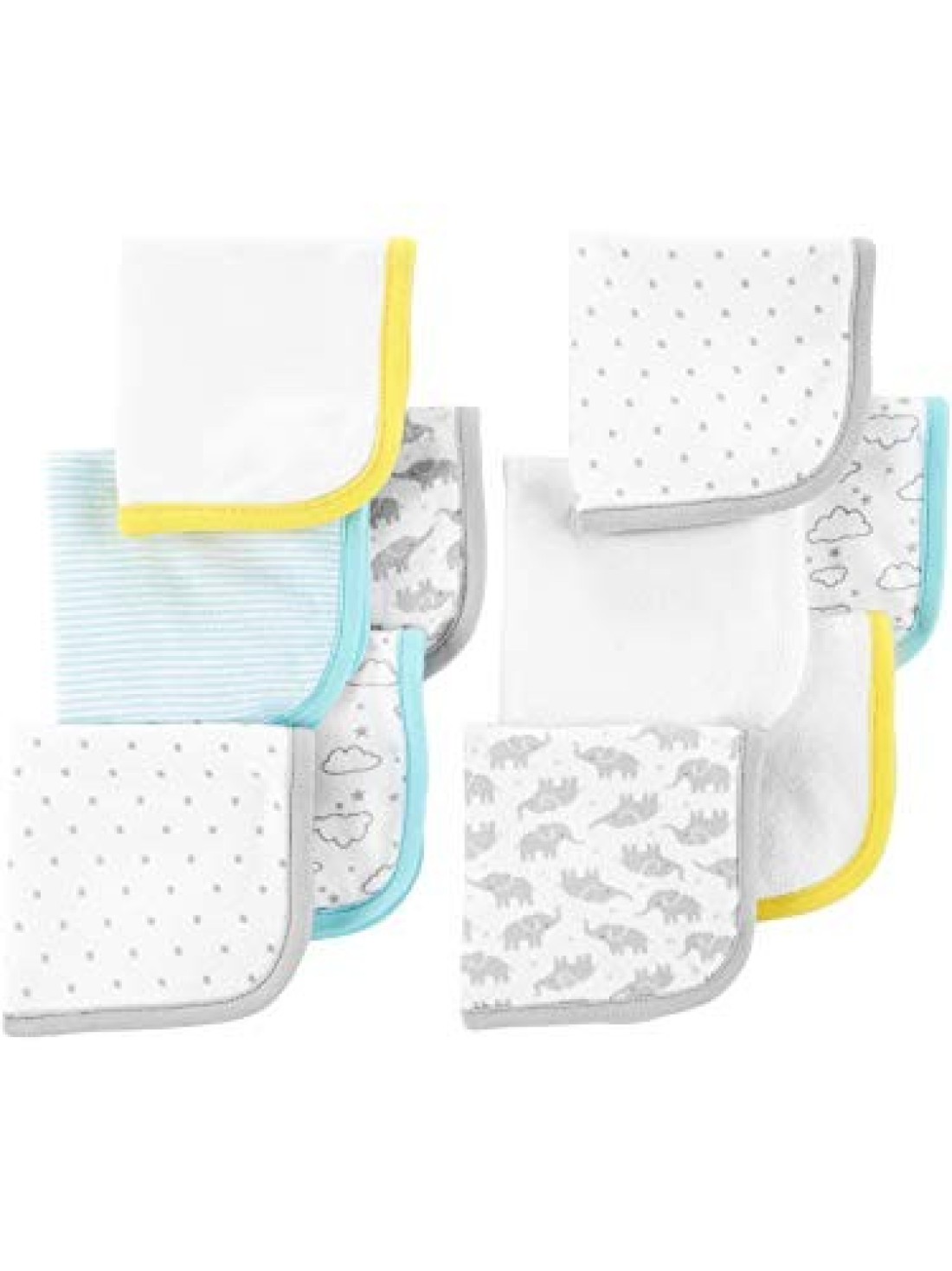Simple Joys by Carter&#39;s Unisex Babies&#39; Washcloth Set, Pack of 10, White, Elephants/Dots, One Size