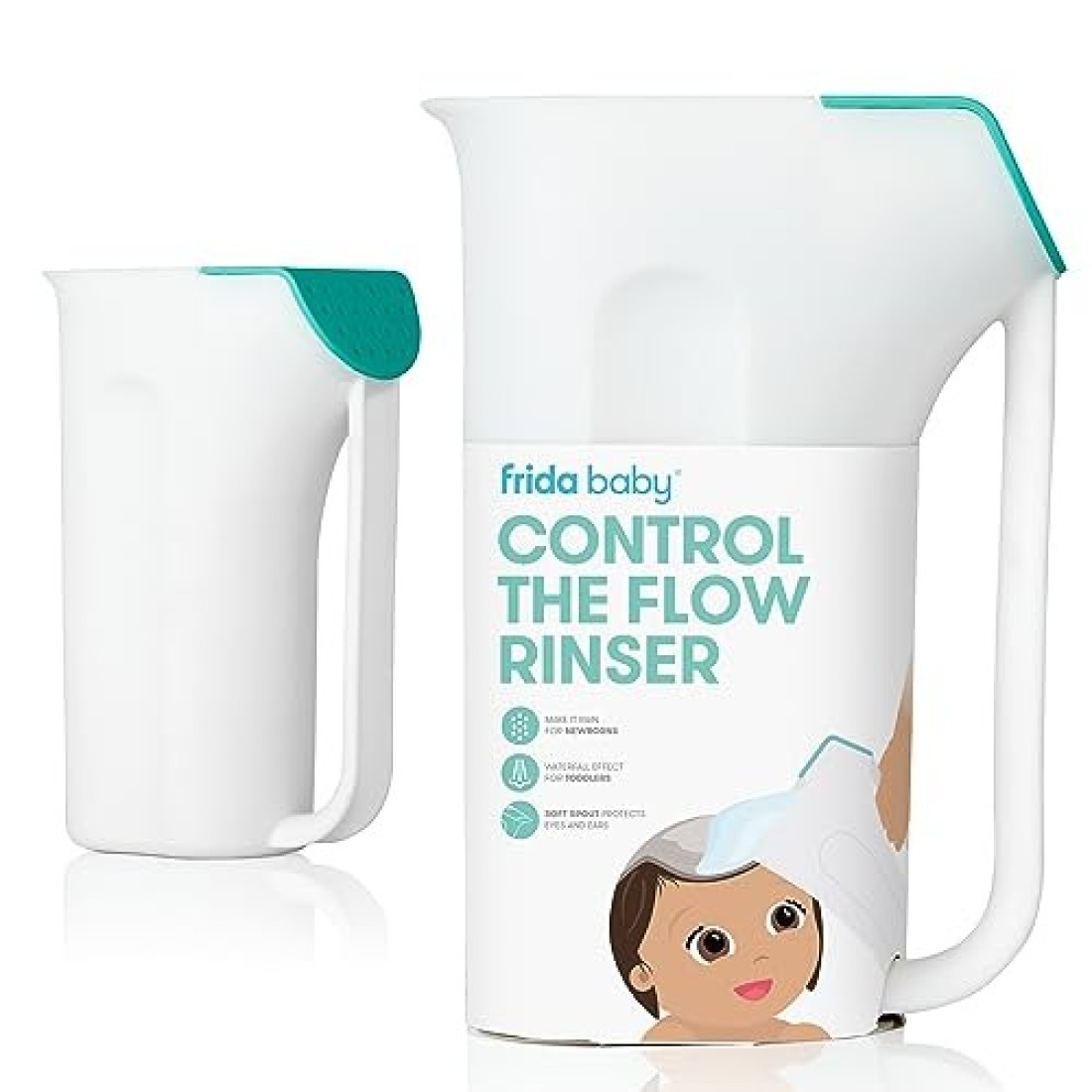 Frida Baby Control The Flow Bath Rinse Cup Rinser Cup to Wash Hair Body Rinser Cup for Bath Time with Easy Grip Handle Removable Rain Shower