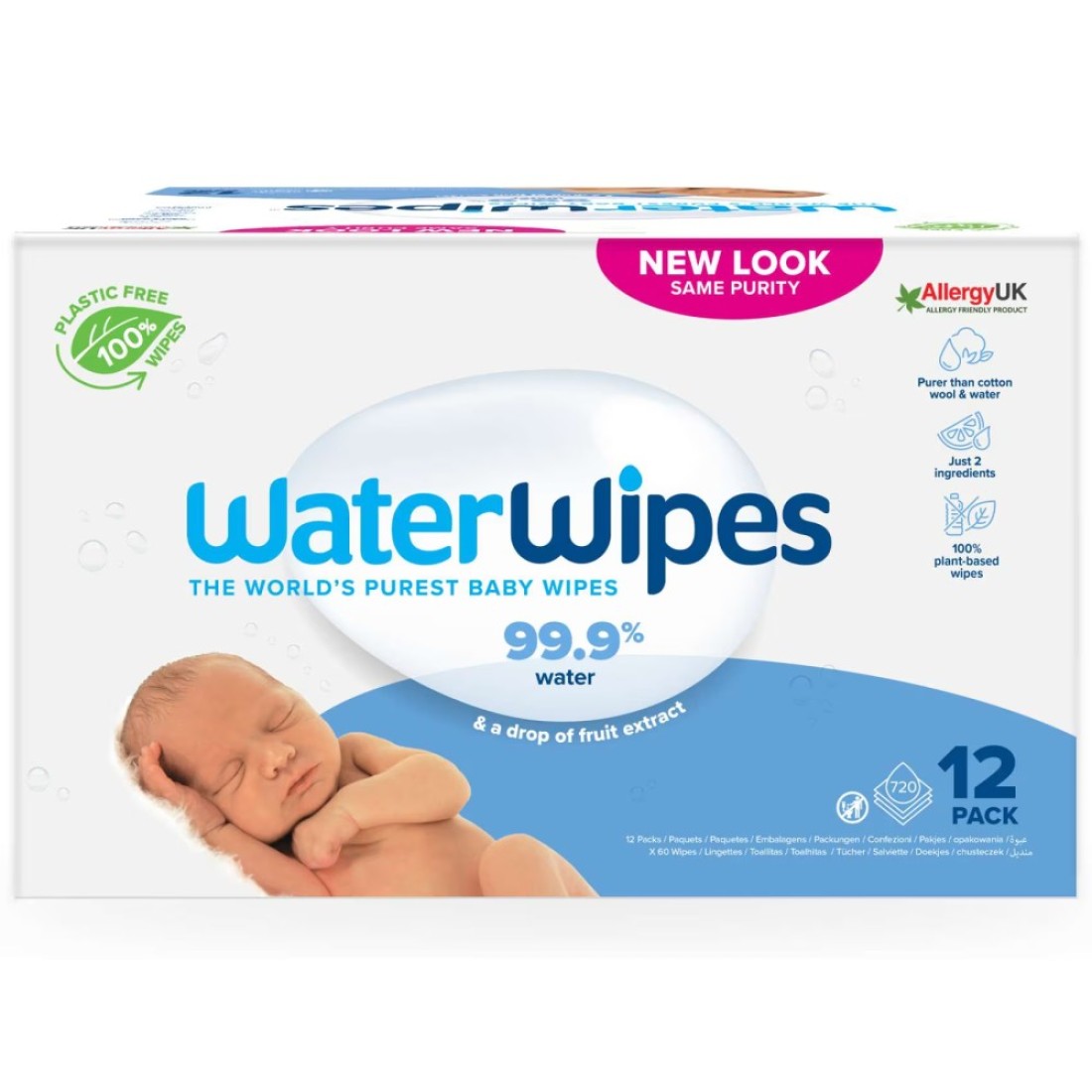 Water Wipes Purest Baby Wipes White 60 Wipes Pack of 12