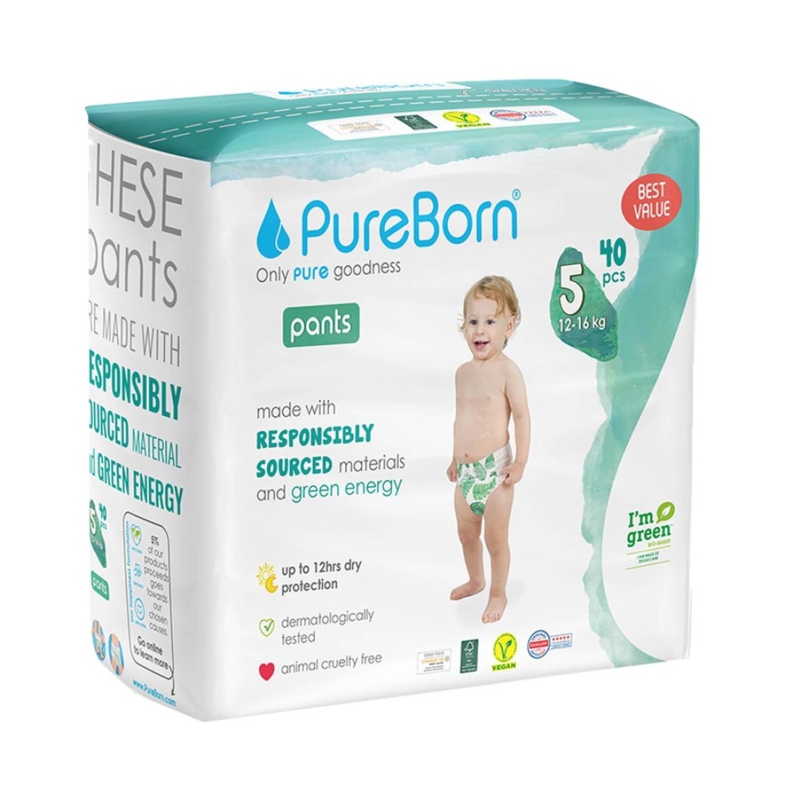 PureBorn Pull-Up Training Pants Extra Large Size 5 12-16kg 40 Pants