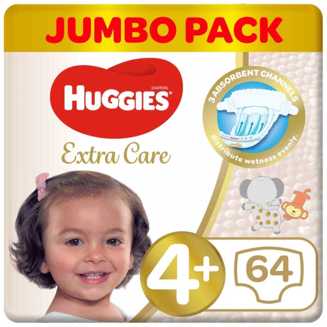 Huggies Extra Care Diapers Size 4 Plus 10-16kg Jumbo Pack 64 Diapers