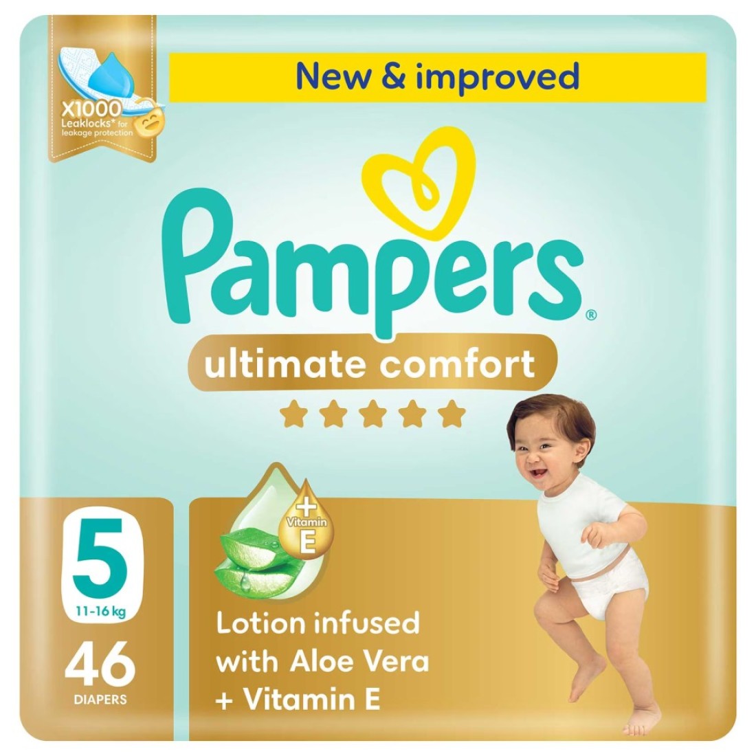 Pampers Ultimate Comfort Diapers with Aloe Vera Plus Vitamin E Size 5 11-16kg 46 Diapers