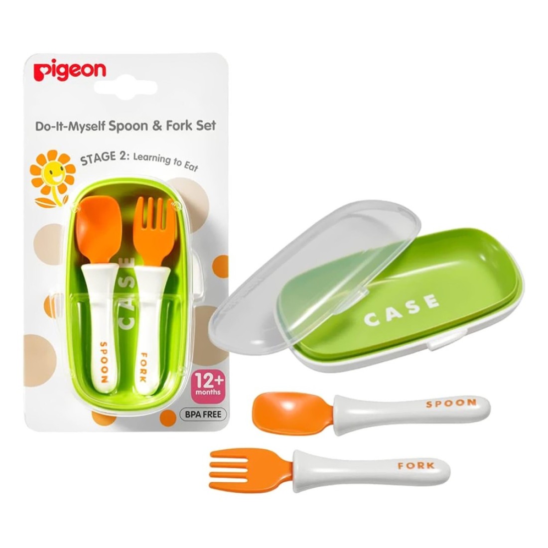 Pigeon Do It Myself Spoon And Fork Set With Travel Case Stage 2 26400 Multicolour Pack of 3