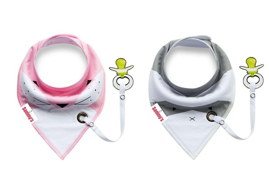 Eazy kids Bandana Drool Bibs Set of 2 &ndash; Organic Cotton - Pink Grey