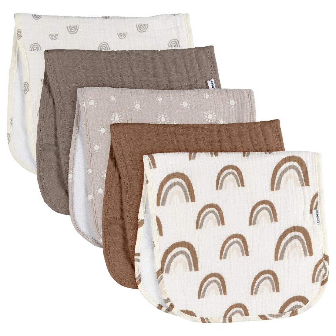Gerber Baby Unisex Muslin Burp Cloths 5-Pack, Multi Rainbow, Large Size 20&quot; x 10