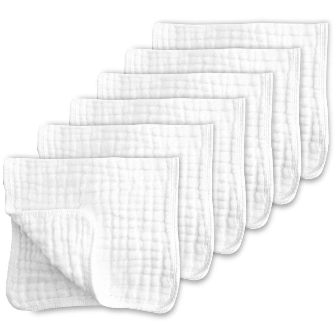 CottCare Muslin Burp Cloths for Baby 100% Cotton Large 20&#39;&#39;X10&#39;&#39; 6 Layers Thicken Super Soft and Absorbent (6 Pack,White)