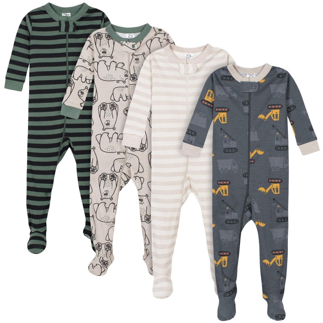 Gerber Baby Boys&#39; 4-Pack Footed Pajamas, Bears &amp; Trucks Grey, 24 Months