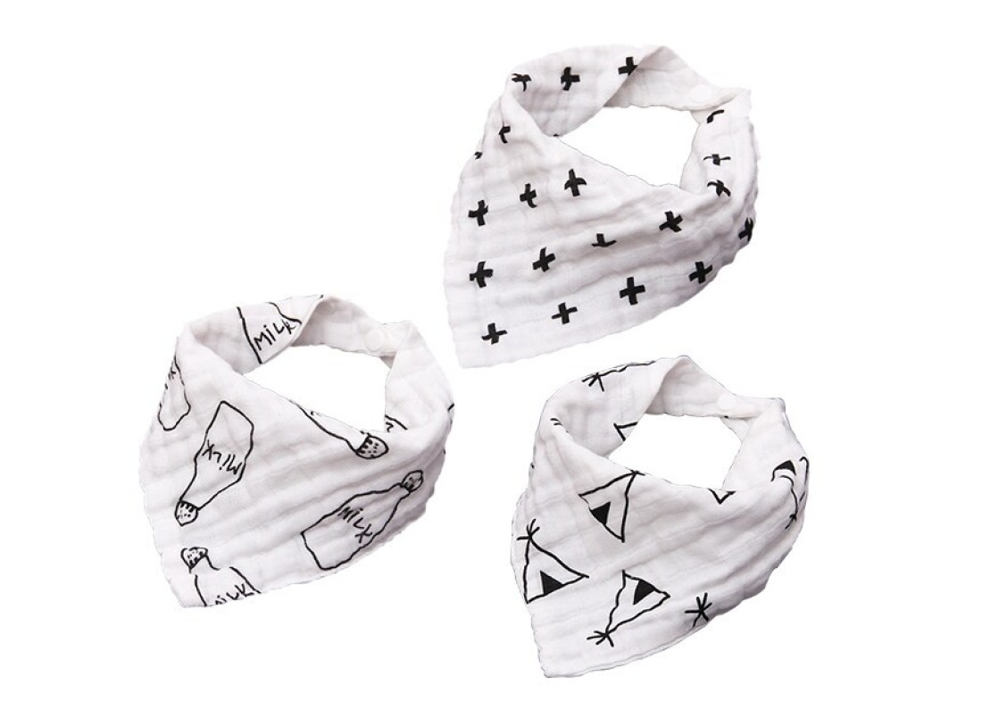 Eazy Kids - Muslin Bandana Bibs - Set of 3- Black &amp; White