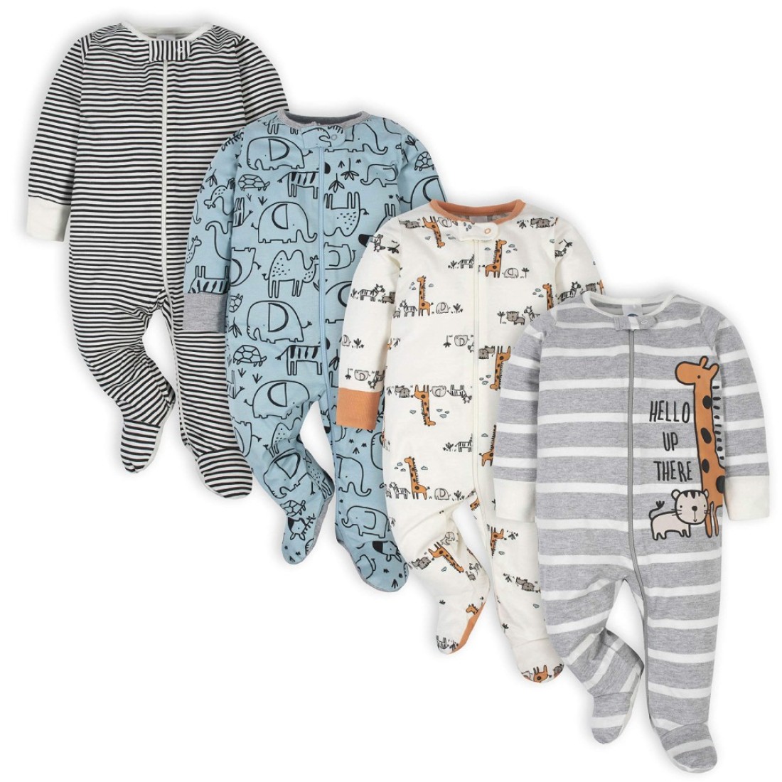 Gerber Baby Boys&#39; 4 Pack Sleep &#39;N Play Footie, Jungle Blue, 0-3 Months